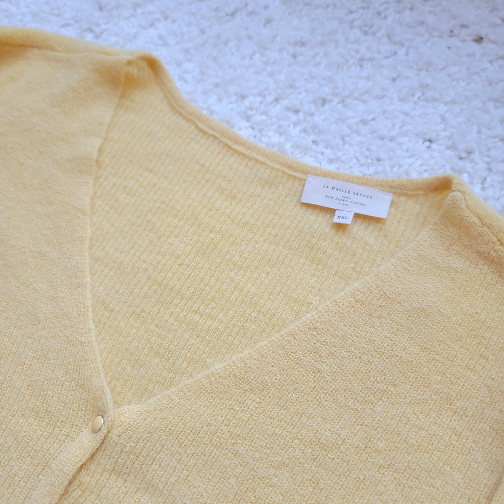 Sezane Pale Yellow V-Neck Button Cardigan - Picture 2 of 9